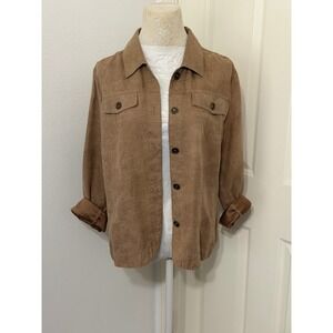 Tan Faux Suede Women's sz M Croc Embossed Button Down Jacket modern western